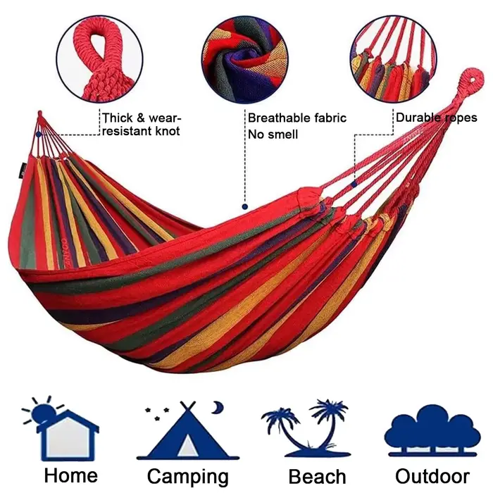 Hamac double pour 2 personnes avec sangles d'attache aux arbres - Toile de coton robuste pour patio
