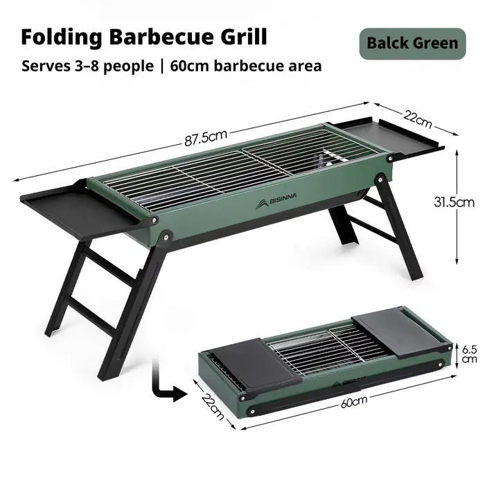 Barbecue pliant BISINNA, robuste et portable, avec étagères latérales, pour le camping en plein air,