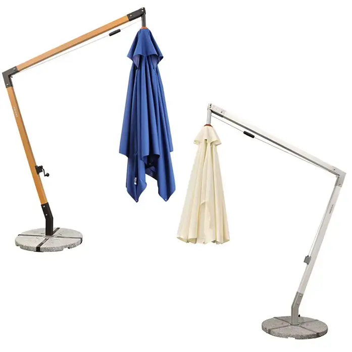 Parasol extérieur cour jardin Grain de bois suspendu pare-soleil rond Parasols anti UV ensemble de meubles d'extérieur
