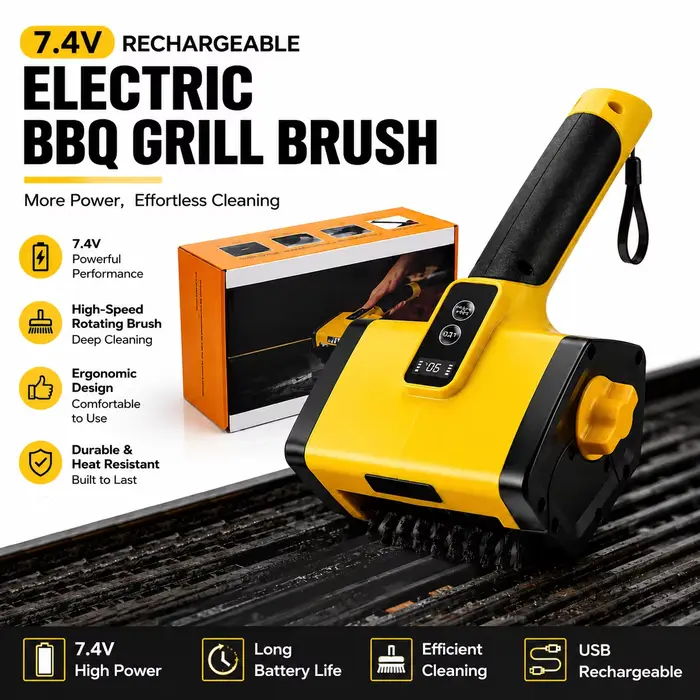 Brosse de nettoyage électrique pour barbecue, 2 vitesses, 800 tr/min, 3000 mAh, pour grilles extérie