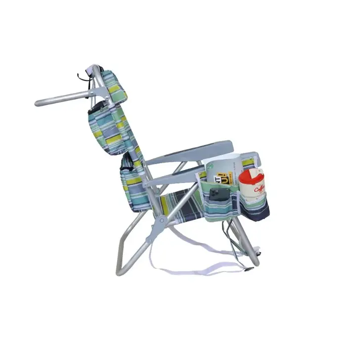 Chaise longue pliante d'extérieur avec dossier, inclinable à 5 vitesses, pour la plage, le camping, la terrasse