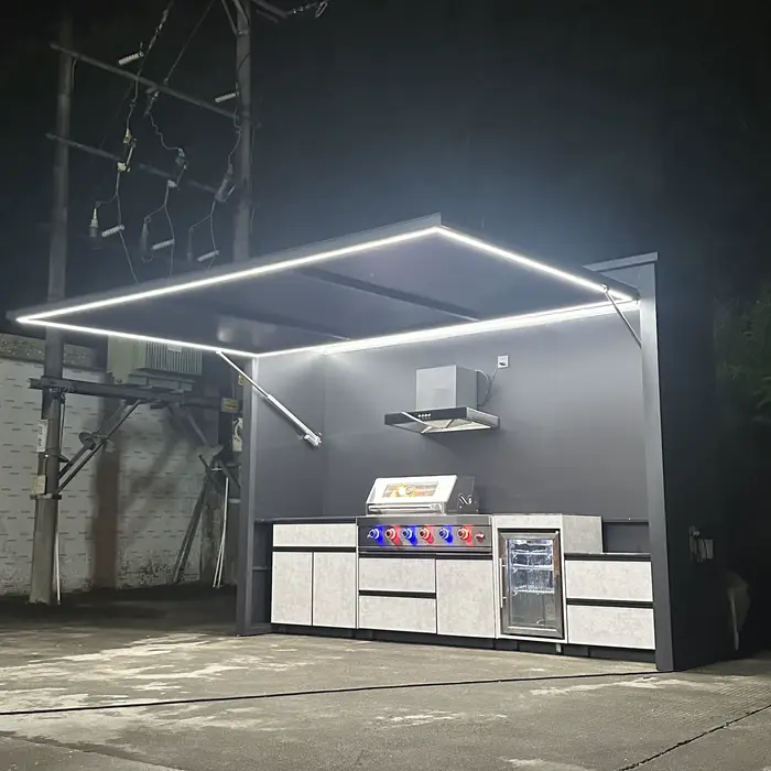 Station de barbecue et évier tout-temps résistante aux intempéries, personnalisable, pour rehausser