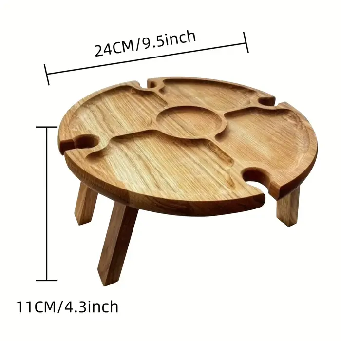 Table pliante en bois pour jardin, table ronde pliable pour pique-nique avec porte-verres à vin 2 en