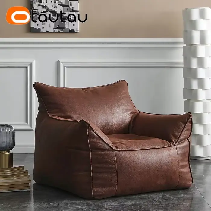 OTAUTAU-Fauteuil sans cadre en similicuir avec rembourrage en boule EPS, fauteuil pouf rétro, SF001