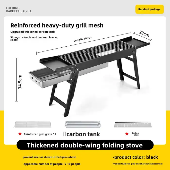 Nouveau barbecue portable pliable d'extérieur grande taille pour la famille, idéal pour le jardin, s