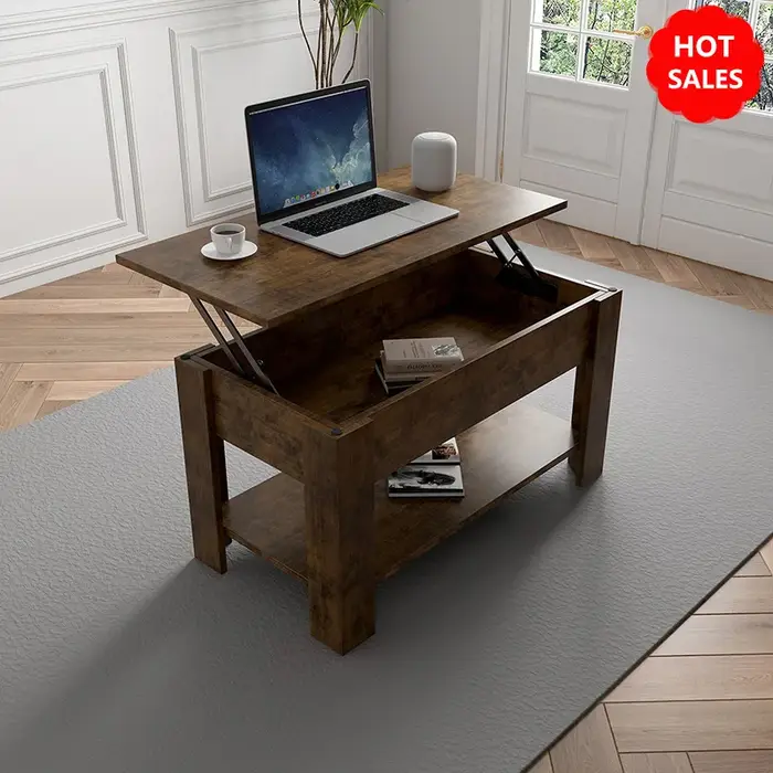 Petites Tables basses modernes avec rangement pour salon, élévateur en bois, Table centrale, ferme
