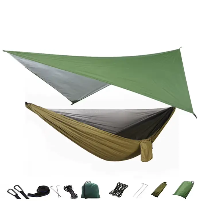 Hamac de Camping moustiquaire et auvent de hamac hamac en Nylon Portable sangles d'arbre de mouche d
