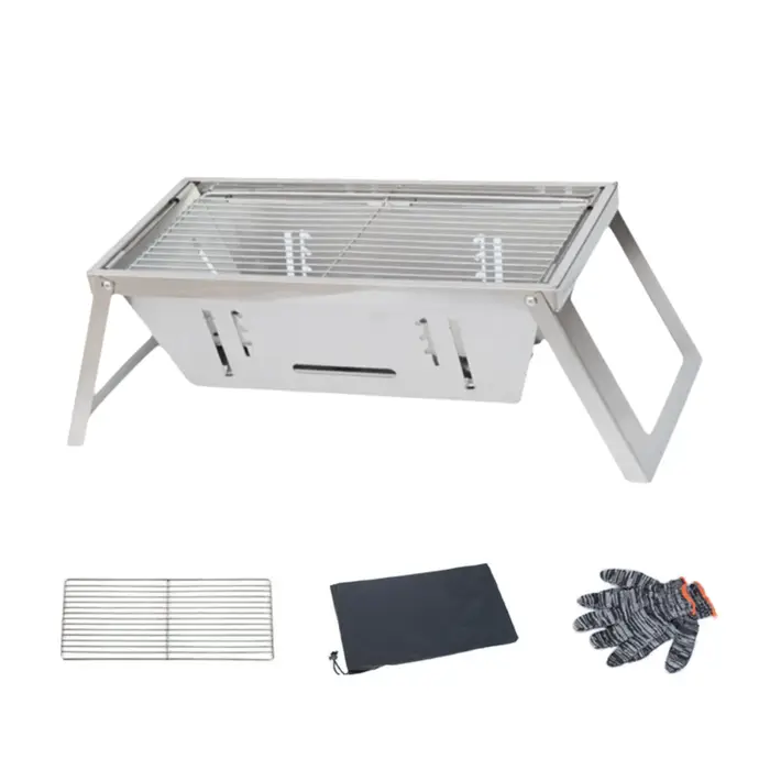 Réchaud à barbecue pliable en acier inoxydable, résistant à la rouille, réglage de la chaleur réglab