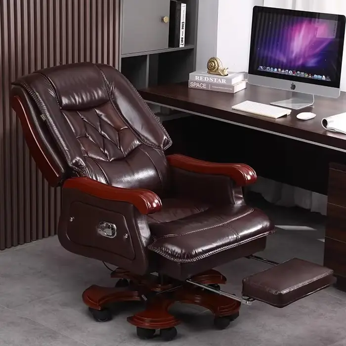Chaise en cuir première couche peau De vache grande Chaise De Bureau inclinable en bois massif Chais