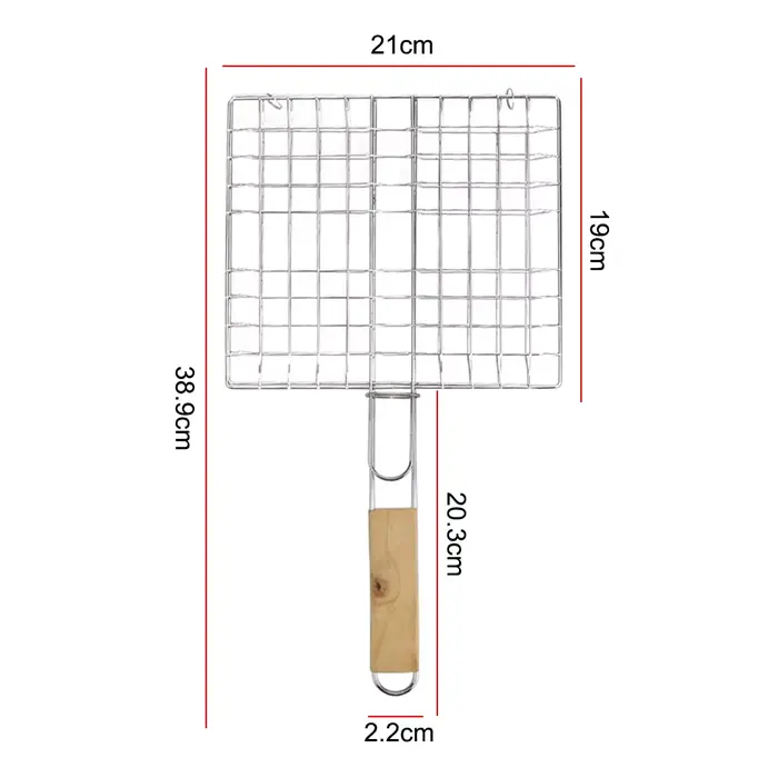 Tapis de barbecue pliable avec poignée en bois, panier de cuisson réutilisable en acier inoxydable, support de pince à viande et poisson