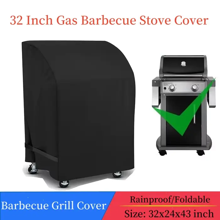 Couverture de poêle de Barbecue à gaz de 32 pouces, couverture de capot de four extérieur imperméable, couverture de gril noire en tissu 210D pour Table d'appoint pliante
