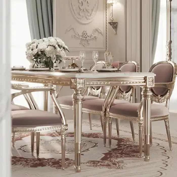 Palais rétro petite Table à manger française en bois massif Villa de luxe grand sol plat Restaurant 