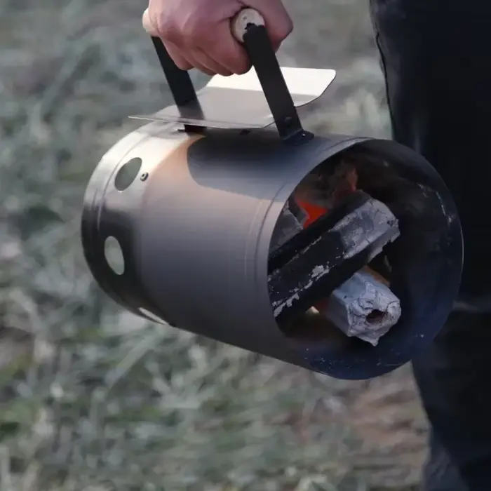 Barbecue portable en acier inoxydable avec seau à charbon et allumeur intégré