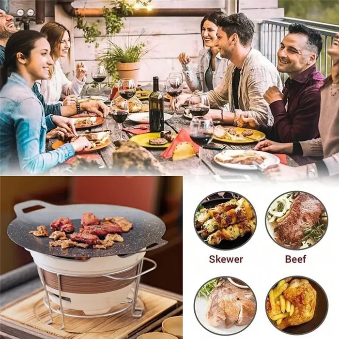 ABKW-poêle à gril antiadhésive 34CM, plaque de Barbecue ronde coréenne, poêle à frire pour voyage en