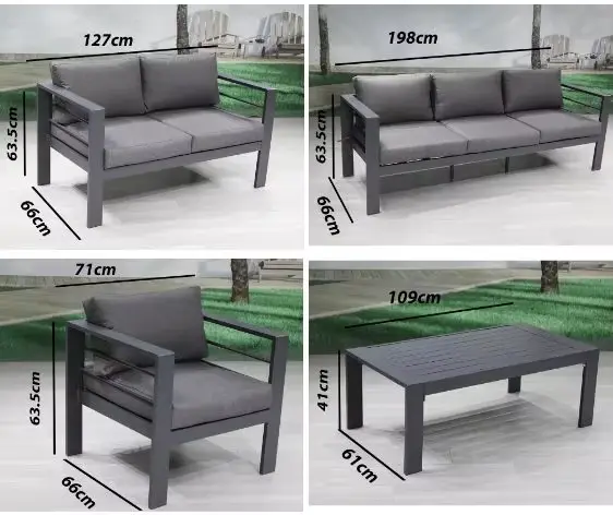 Ensemble de meubles de patio en aluminium gris moderne pour jardin extérieur, villa et cour