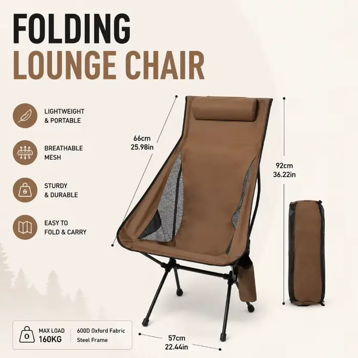 Chaise pliable en alliage d'aluminium, design confortable avec appui-tête, siège léger pour la pêche et les voyages en plein air