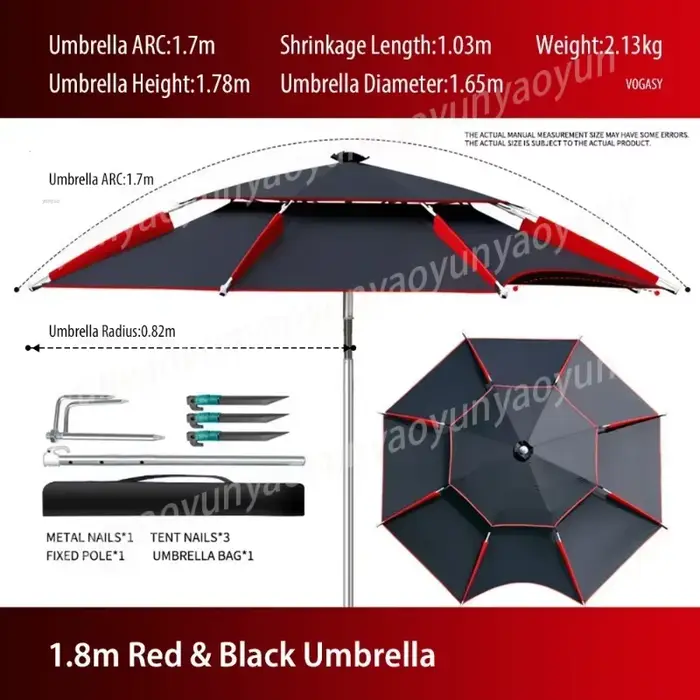Parasol de jardin double couche pliable 1,8-2,6 m, grand parasol coupe-vent pour extérieur, plage et