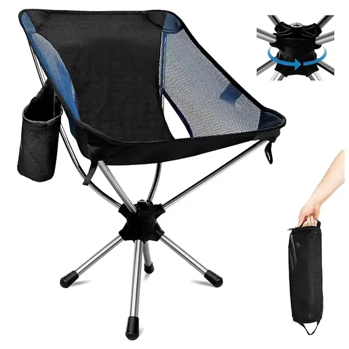 Chaise de camping pliable 360 °   Chaises pivotantes pour adultes, chaise pliable légère et portable