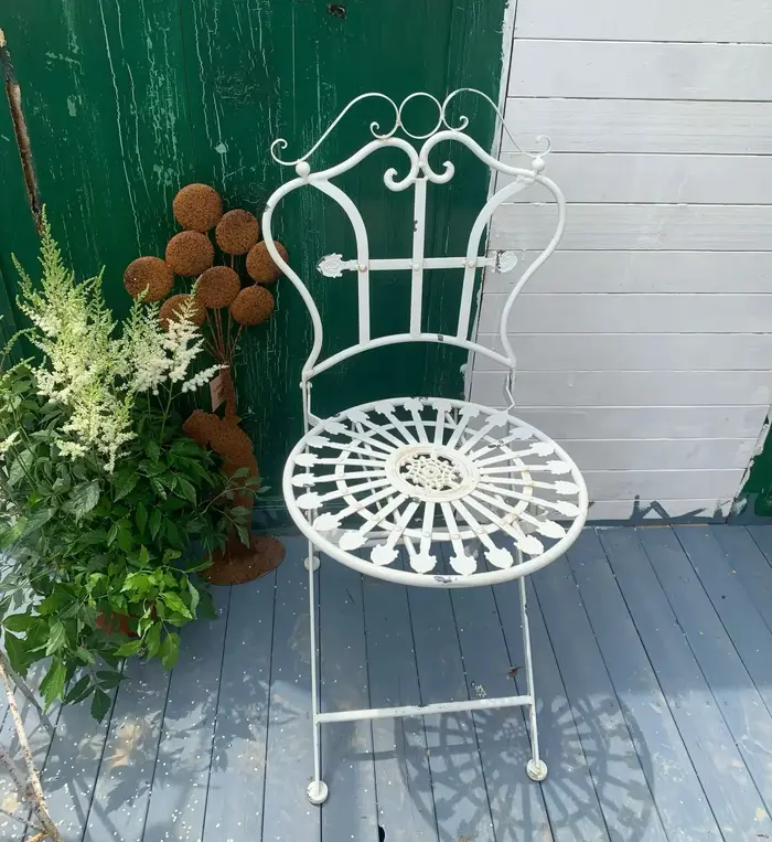 Chaise de jardin pliante Vintage en fer, siège de Patio à dossier ancien pour cour, Base de pot de f