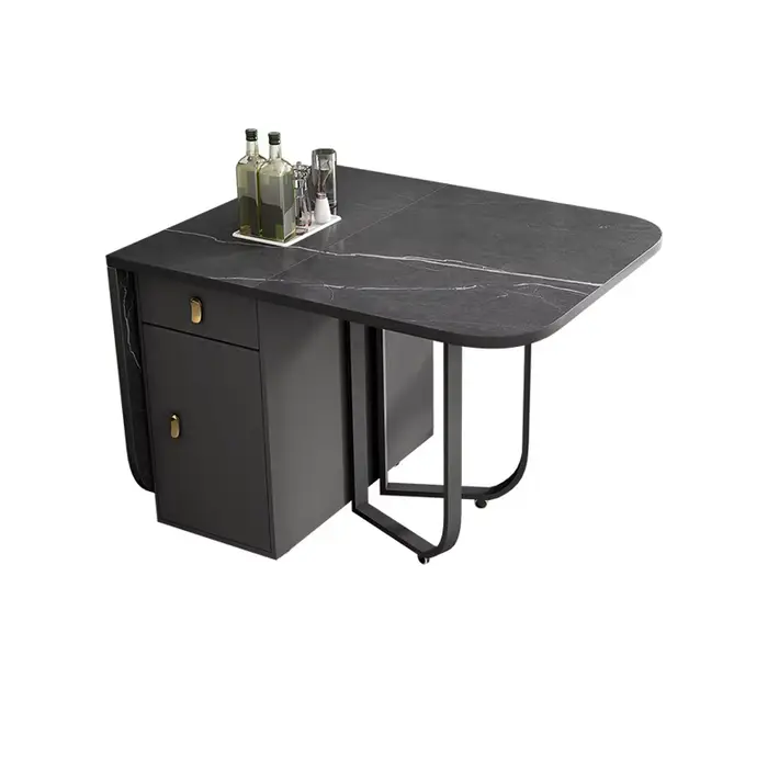 Table à manger pliante avec support de rangement et 2 tiroirs, table de cuisine polyvalente et chais