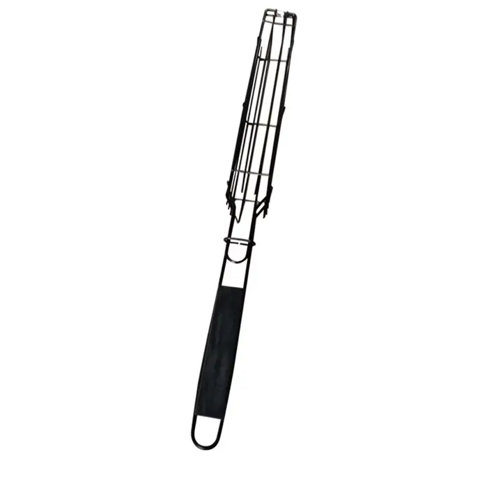 Panier de barbecue portable antiadhésif avec poignée en bois, grille en maille et pince à saucisses pour pique-nique