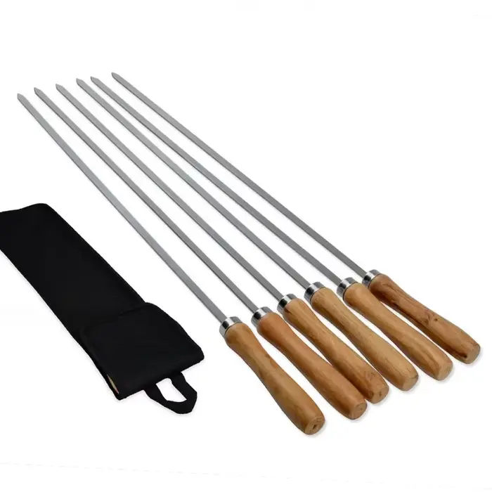 Brochette de Barbecue en acier inoxydable de 42cm, 6 pièces, bâtons larges, fourchette plate pour Ba