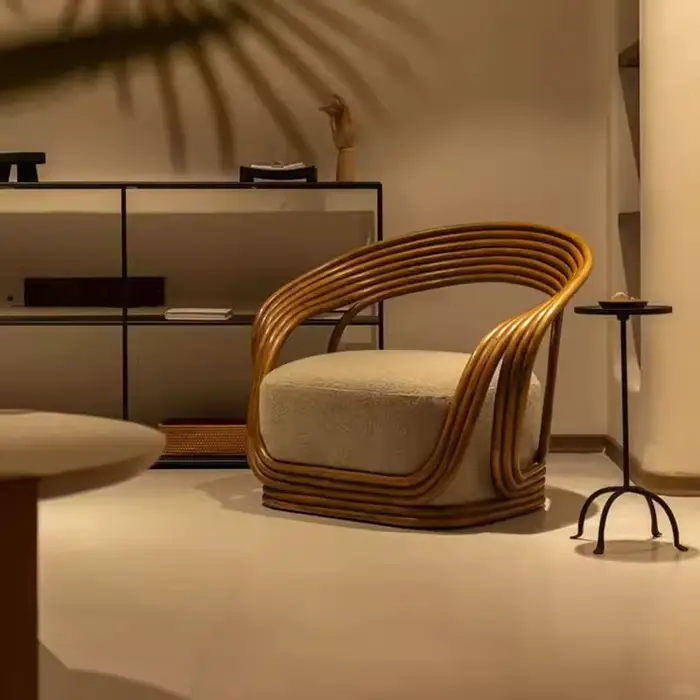 Fauteuil simple en rotin tressé fait main, style rétro, siège décontracté design pour salon, balcon,