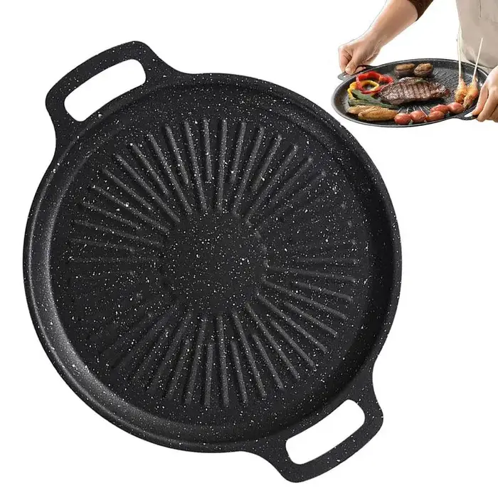 Poêle à Barbecue ronde coréenne, ustensiles de cuisson de Camping en plein air, plateau épais en fonte, poêle à frire de cuisine antiadhésive