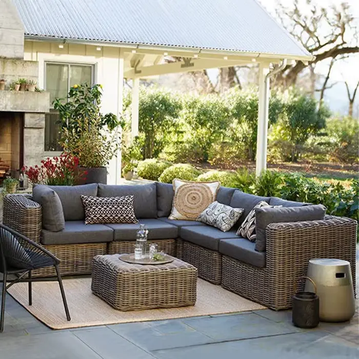 Meubles en rotin Style moderne en forme de L Patio canapé extérieur jardin meubles en osier en rotin