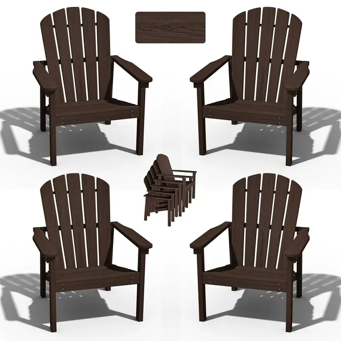 Ensemble de 4 chaises Adirondack empilables compactes, 26,3 pouces de large, en HDPE, pour patio ext