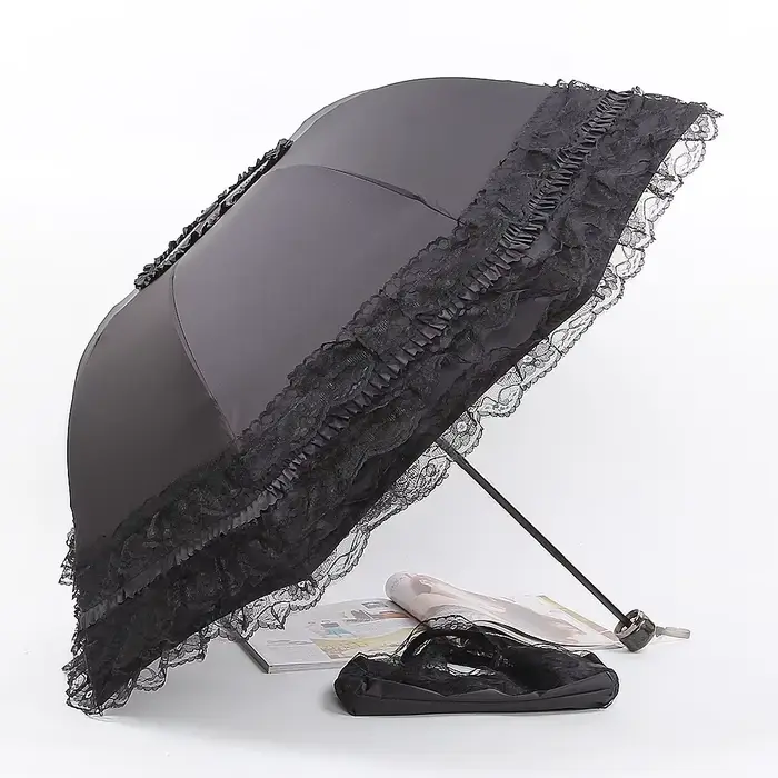 Parasol vintage en dentelle pliable, style gothique Lolita, protection anti-UV, pare-soleil, accesso