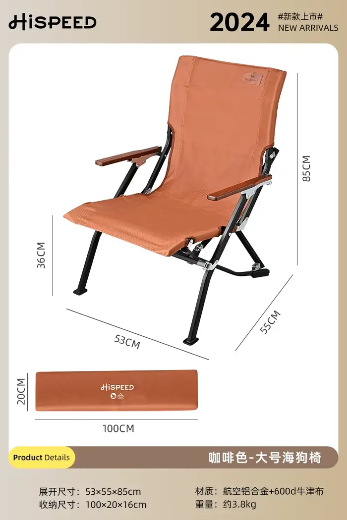 Chaises de plage à dossier haut Orange, accoudoirs pliants, portables, pour pelouse, Chaise ergonomi
