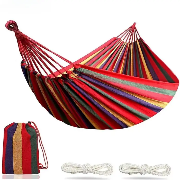 Hamac Double en Toile de Coton avec Sangles d'Arbre, 2 Mortes, pour Jardin Extérieur et Nik( Rouge,