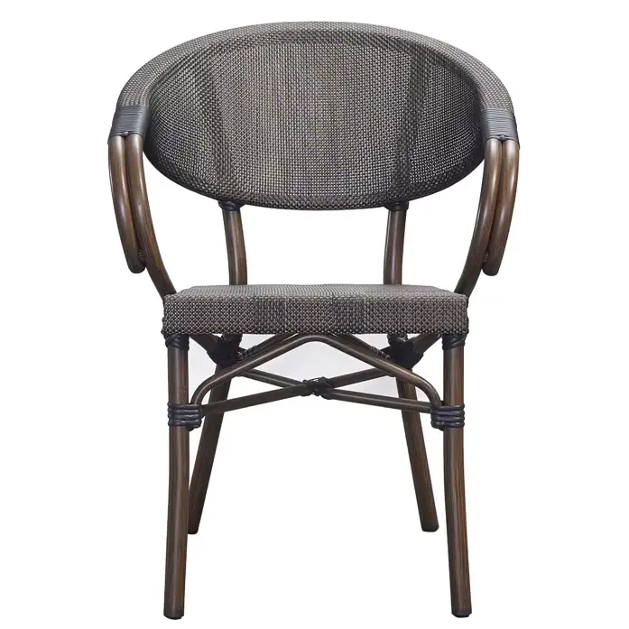 Chaises de café de bistro français en maille d'aluminium moderne, meubles de jardin empilables en ro