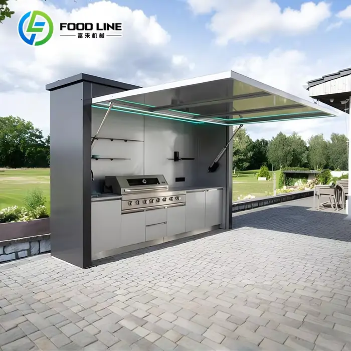 Cuisine extérieure en acier inoxydable, cuisine de jardin, abri de jardin en bois pour cuisine extérieure