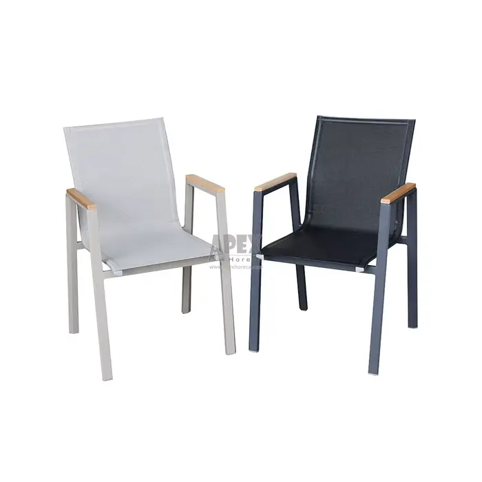 Chaise de salle à manger extérieure moderne en tissu, accoudoir, chaise empilable en aluminium, chai
