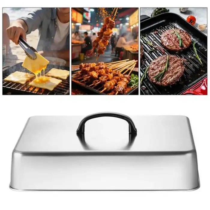 Couvercle de cuisson rectangulaire en acier inoxydable 43,5x28,2x6,6 cm pour barbecue commercial, couvercle de cuisson à plat pour cuisson vapeur en intérieur