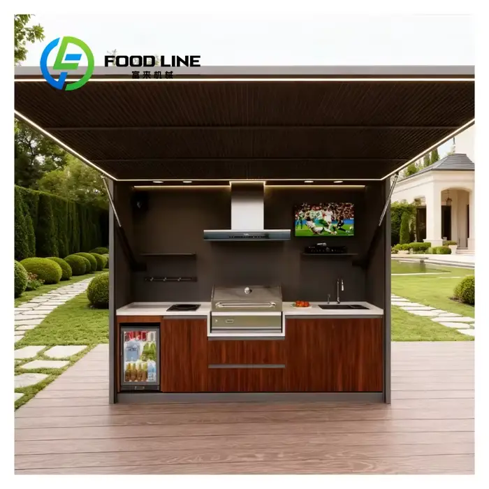 Ensemble de cuisine extérieure modulaire en acier inoxydable préfabriqué sur mesure avec comptoir de bar pour le camping en plein air