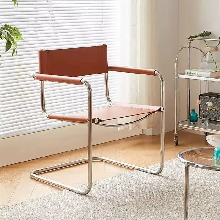 Fauteuil en cuir de Style industriel avec cadre en acier inoxydable, chaise longue confortable pour 