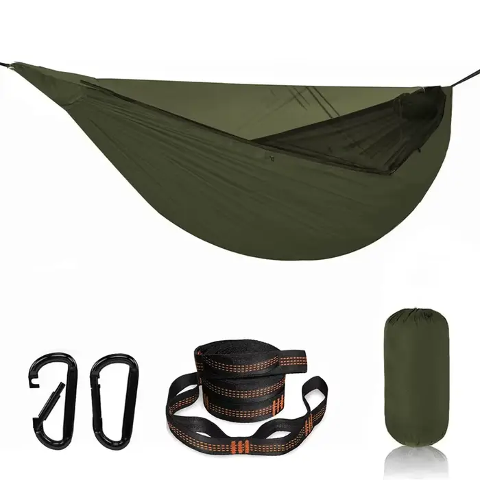 Hamac de camping avec moustiquaire pour le camping et les voyages, léger, en nylon parachute 210T, h