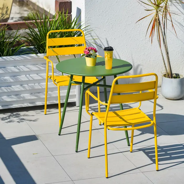Ensemble de Table et chaise de salle à manger d'extérieur, jaune et vert, mobilier de jardin coloré