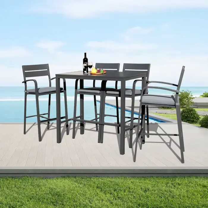 Ensemble de salle à manger d'extérieur en aluminium, 5 pièces, hauteur de barre, Patio, Table, ensem