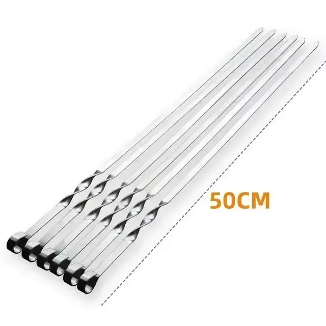 Brochette de Barbecue large en acier inoxydable, 50cm, 6 pièces, fourchette plate pour Barbecue, Cam