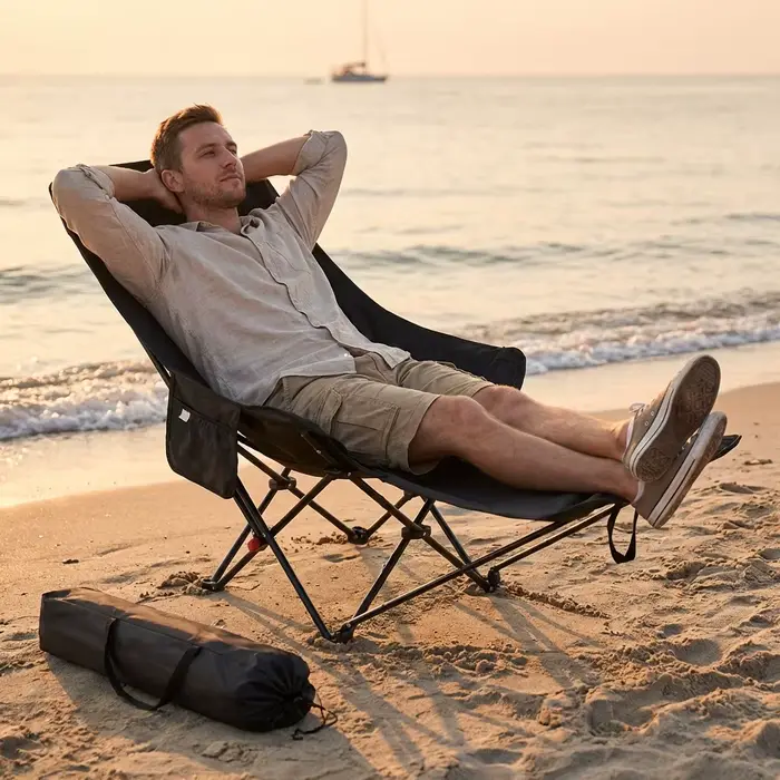 Chaise de plage pliable robuste de 300 livres avec hauteur réglable et dossier croisé