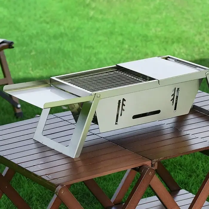 Réchaud de barbecue pliable en acier inoxydable portable Réglage de la chaleur réglable Grille extensible Étagère