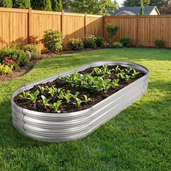 Grand bac de jardin surélevé ovale en acier galvanisé antirouille pour balcon, usage domestique, 4x2