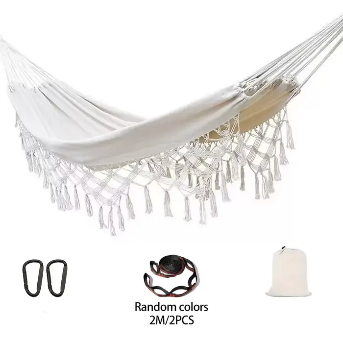 Hamac d'extérieur de style bohème de luxe pour une personne, avec sac de rangement à sangle et bouto