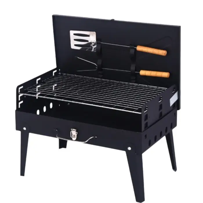 Barbecue portable pliable au charbon de bois avec poignée, design compact, pour l'extérieur, grille 