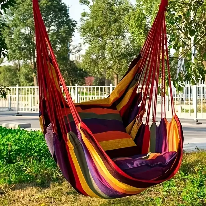Fauteuil hamac portable en tissu durable à rayures – Chaise longue suspendue confortable pour jardin, cour et camping