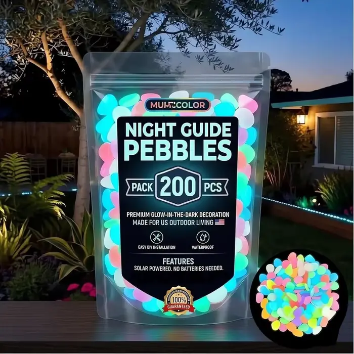 200 pièces/sac, pierres de jardin lumineuses colorées, galets lumineux adaptés pour l'extérieur, jar